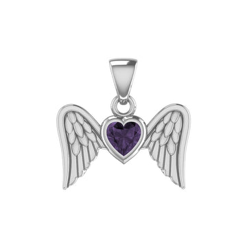 Gemstone Heart and Flying Angel Wings Silver Pendant TPD5228 - Jewelry